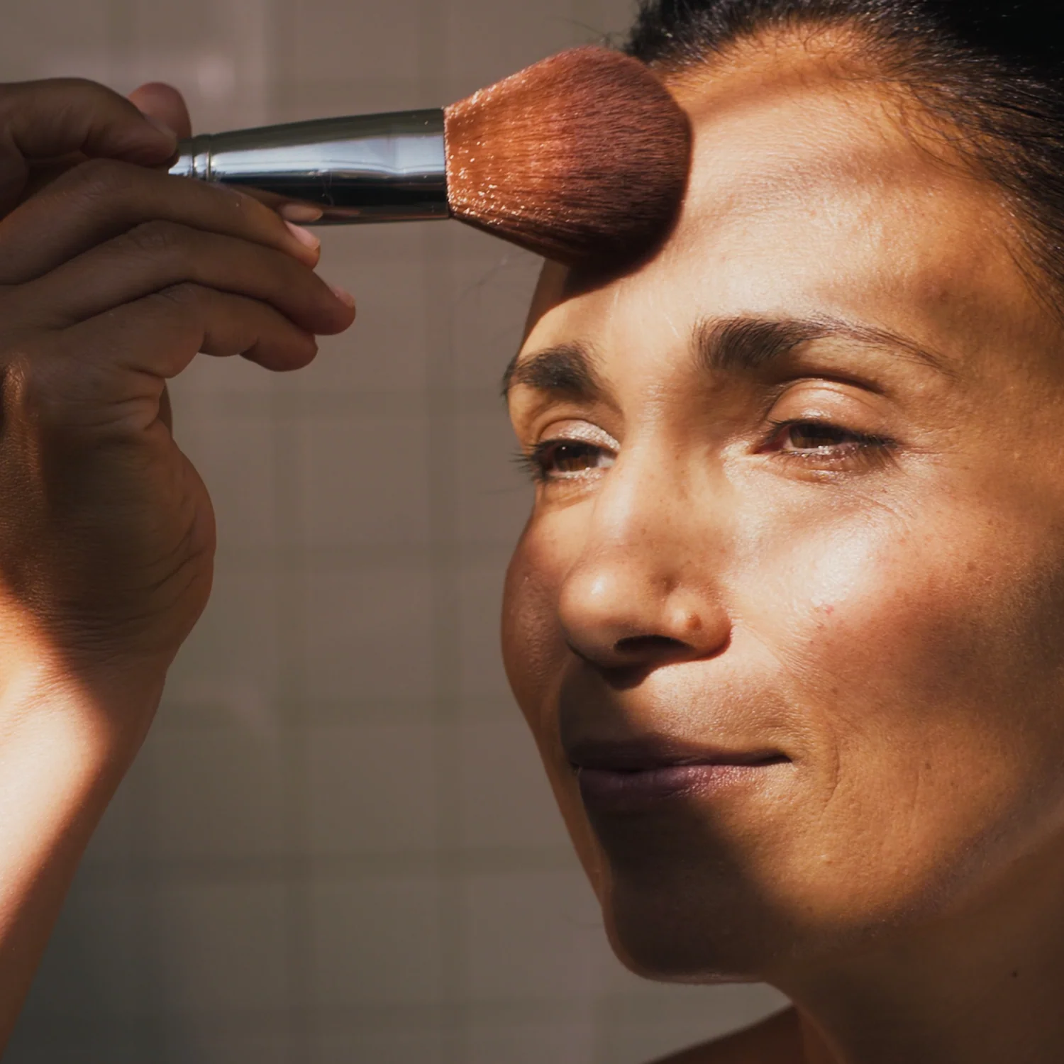 Transparenter Puder + Pinsel Kombi Rosé